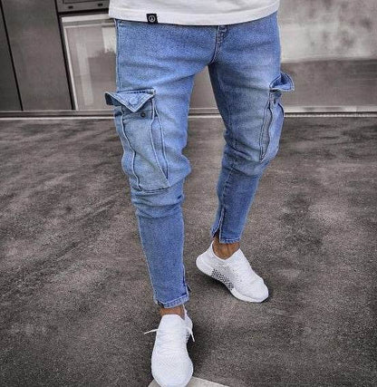 Cargo Hole Denim Jeans Men pant slim fitted - www.Shopthatapp.com