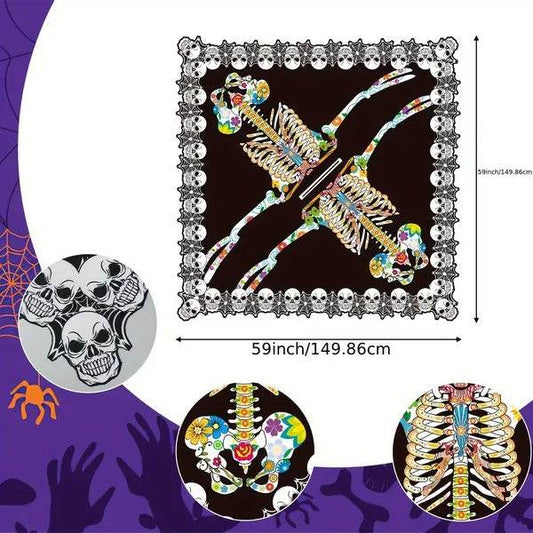 Halloween Skeleton Poncho, Lace Skeleton Halloween Costume Poncho Day Of The Dead Poncho For Women - www.Shopthatapp.com
