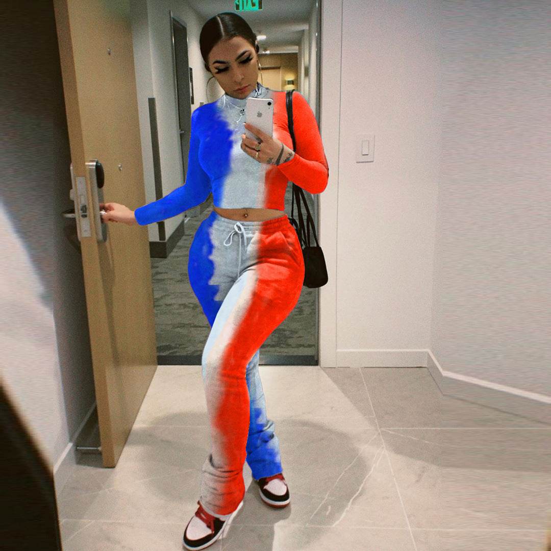 Tie-Dye 2pcs Women Long sleeve Drawstring Sweatsuit Outfit set - www.Shopthatapp.com