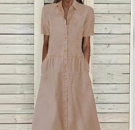 Women's European And American Lapel Casual loose button down Midi Denim jeans Mum Dress - www.Shopthatapp.com