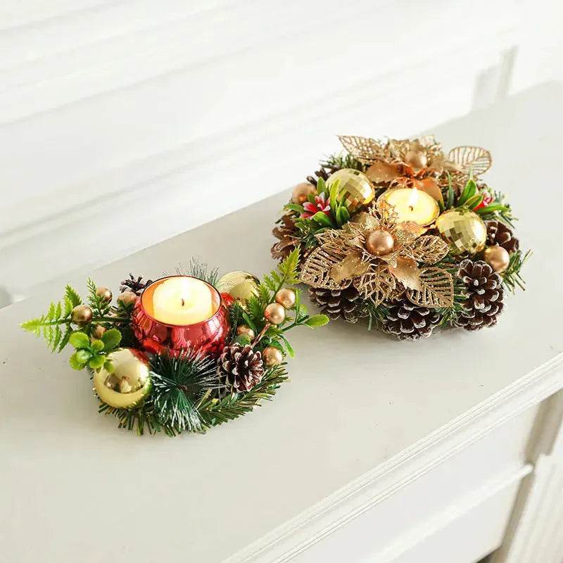 Christmas candle wreath Xmas New Year candle holders decors - www.Shopthatapp.com