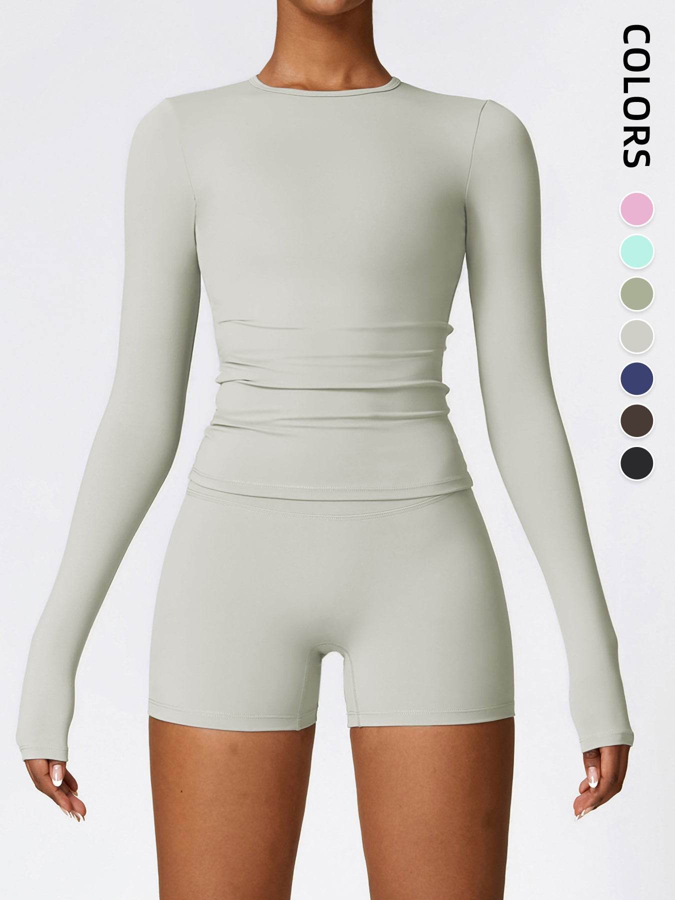 Women's Four Seasons Sports Suit, Women's Long Sleeve Round Neck Sports T-shirt And High Waist Tight Shorts Yoga Suit. - www.Shopthatapp.com