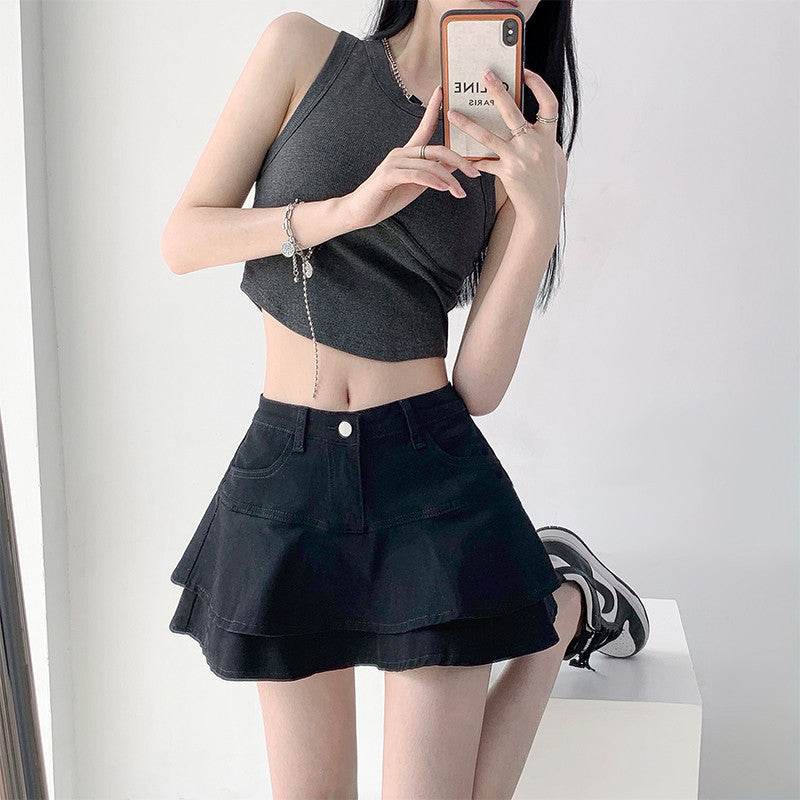 Women's White High Waist flared Mini  Denim Skirt golf skirt - www.Shopthatapp.com