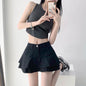 Women's White High Waist flared Mini  Denim Skirt golf skirt - www.Shopthatapp.com