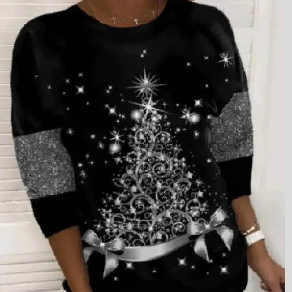 Christmas Tree Print Casual Loose Top - www.Shopthatapp.com