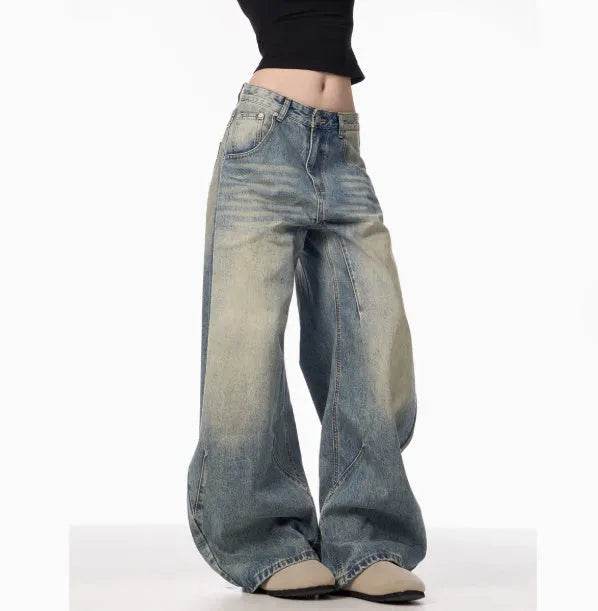 American Retro Washed Distressed Loose Wide-leg Baggy Jeans Pant For Women - www.Shopthatapp.com