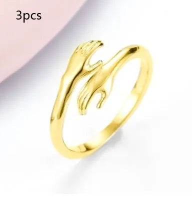 Alloy Simple Hands Hug Ring Opening Adjustable Jewelry - www.Shopthatapp.com