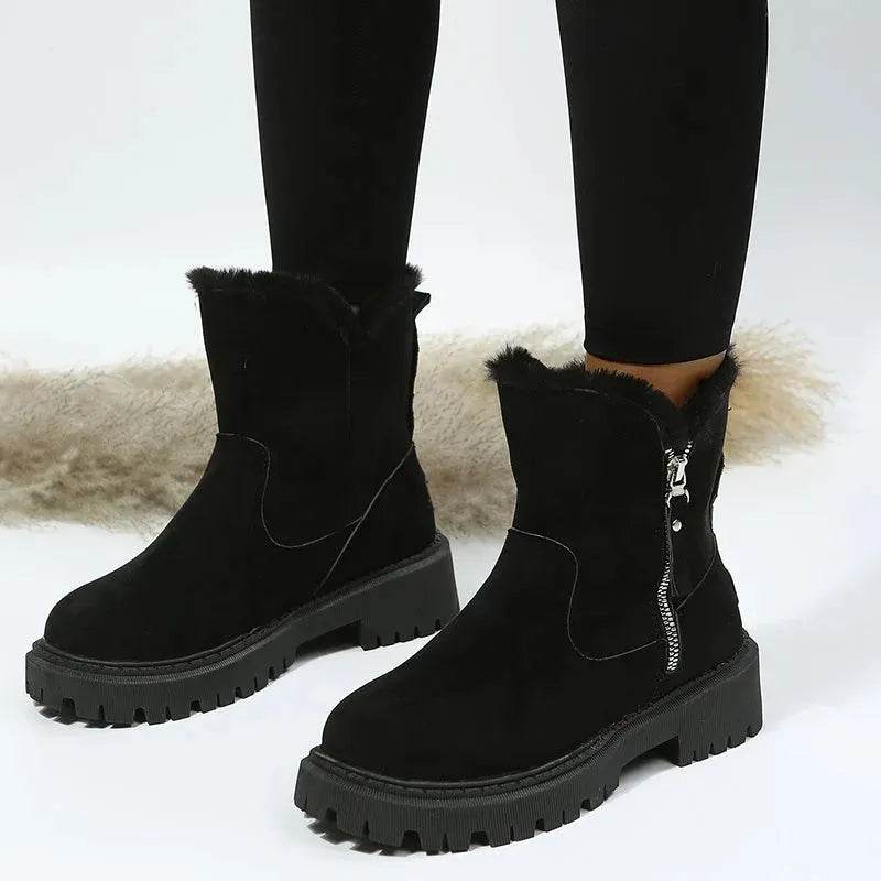 Thick Plush Snow Boots Women Faux Suede Non-slip Winter Shoes - www.Shopthatapp.com