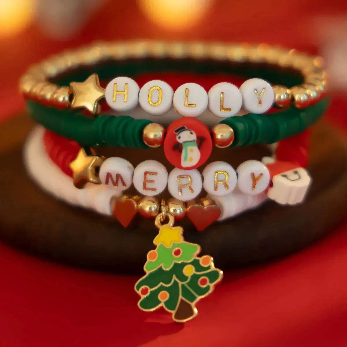 Christmas Polymer Clay Color Bracelet set  Xmas gift idea - www.Shopthatapp.com