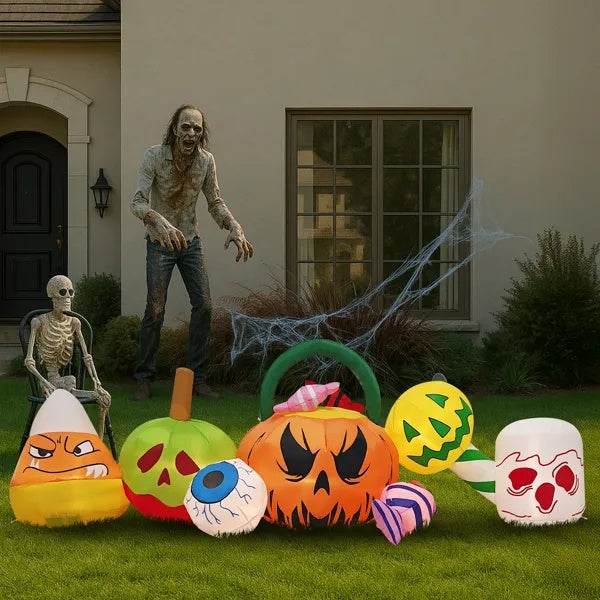 8FT Long Halloween Inflatables Pumpkins Eyeball Candy Outdoor Decorations, Blow Up Yard Decoration With Built-in LEDs Lighted For Lawn Garden Outside Indoor Decor - www.Shopthatapp.com