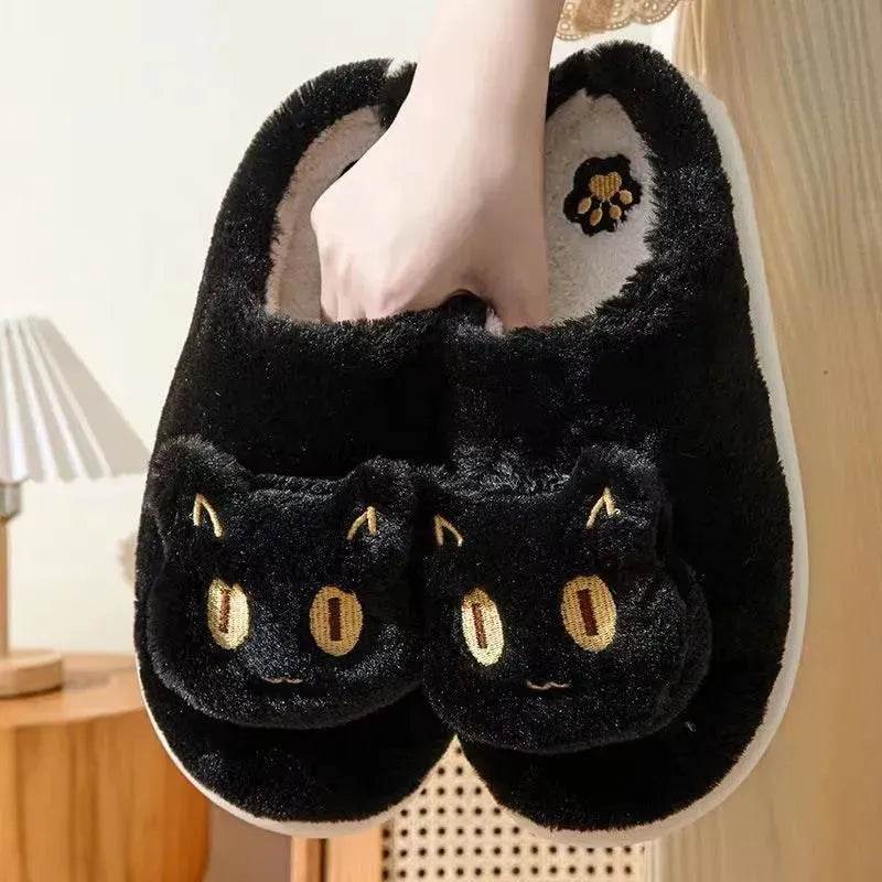 Winter Cotton Cat Slippers Soft Plush Comfy Warm Couple Slip-On House Cute Cat Face Slippers For Winte - www.Shopthatapp.com