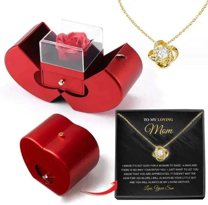 Fashion Jewelry Box Red Apple Christmas Gift Necklace Eternal Rose For Girl Mother's Day Valentine's Day Gifts With Artificial Flower Rose Flower Jewelry Box - www.Shopthatapp.com