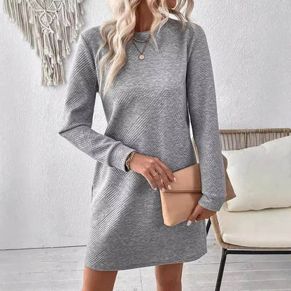 Casual Fashion Plain Round neck Long Sleeve Cashmere Mini Jumper Dress - www.Shopthatapp.com