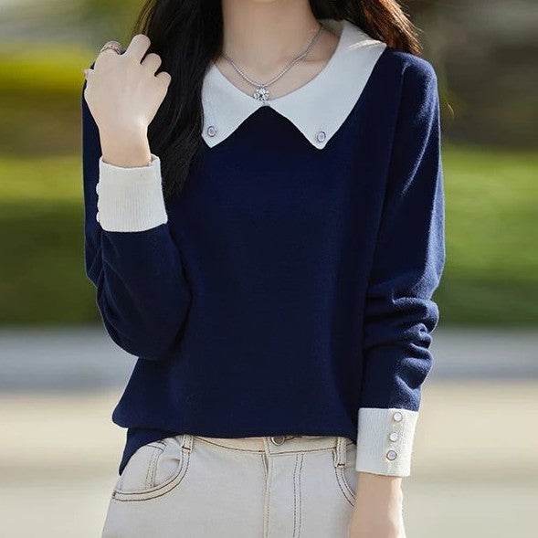 Lapels Bottoming Sweater blouse top For Women - www.Shopthatapp.com