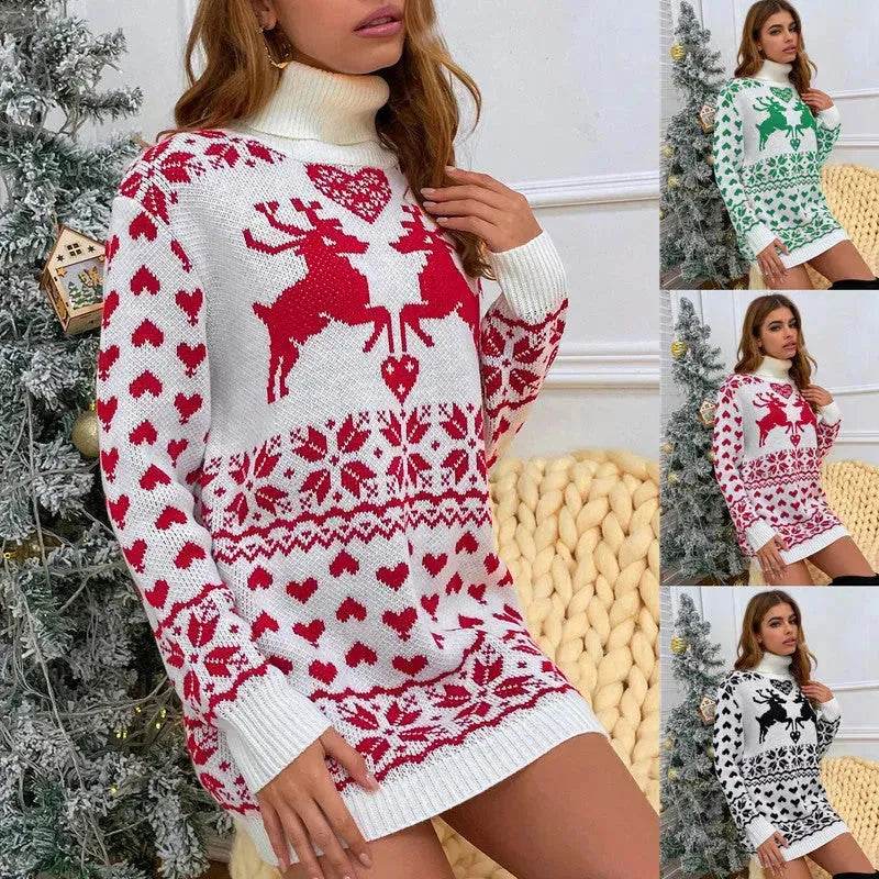 Winter Wool Mini Jumper dress Christmas Turtleneck Sweater Dress - www.Shopthatapp.com