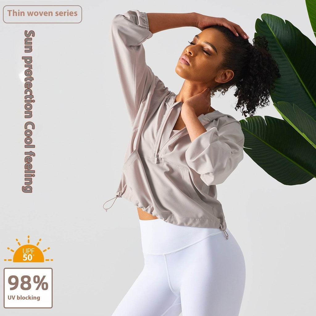 Women's Half Zipper Drawstring Workout Hoodie Athleisure Gym Hoodie - www.Shopthatapp.com