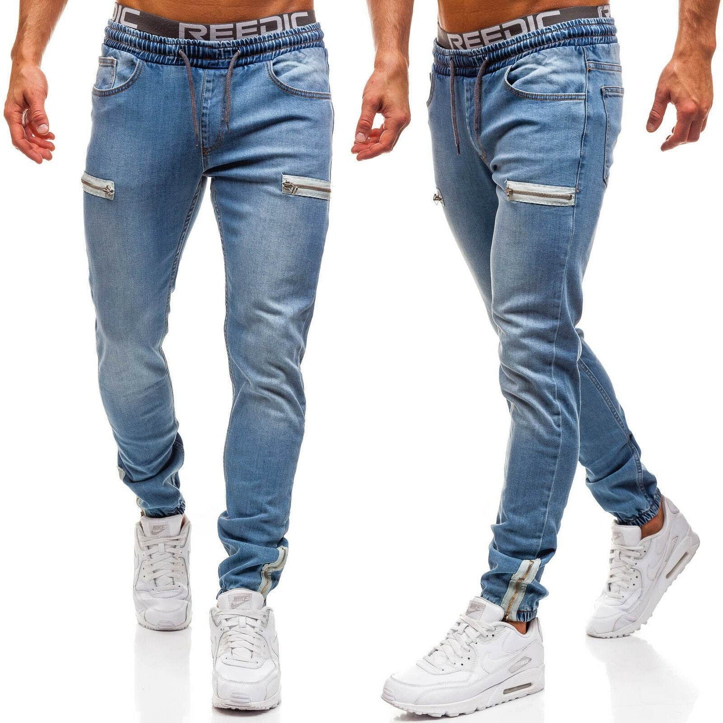 European And American Men's Denim Fabric Casual Frosted Zipper Design Jeans pant Men - www.Shopthatapp.com