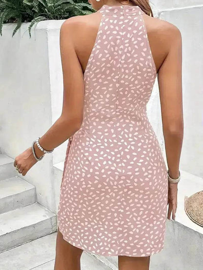 Casual Summer Halter neck Printed Dress With Tied Elegant Ladies High Neck Mini Dress. - www.Shopthatapp.com