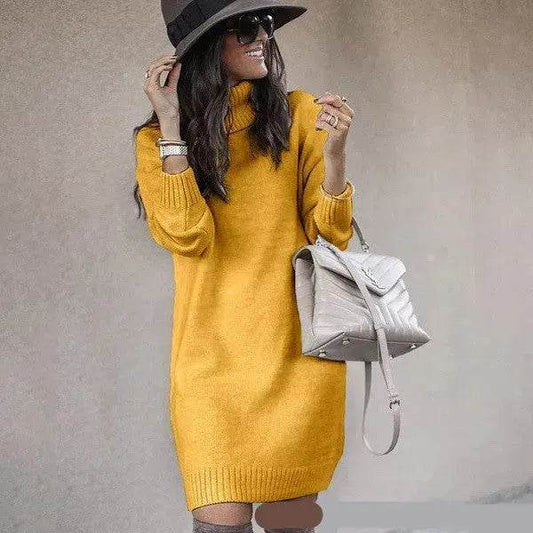 Autumn Winter Woolen Knitted Short Turtleneck Sweater Dress - www.Shopthatapp.com