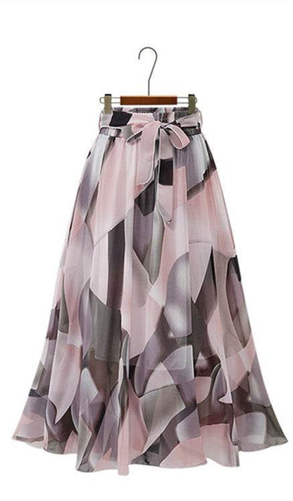 Women Formal Work Office High Waist Floral Midi Big Swing Chiffon Skirt - www.Shopthatapp.com