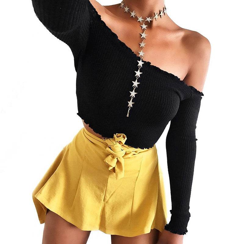 Sexy Cotton Blend Crop Top Off Shoulder Black Red Crochet Women Brandy Elegant Short Tank Crop Tops Bustier - www.Shopthatapp.com
