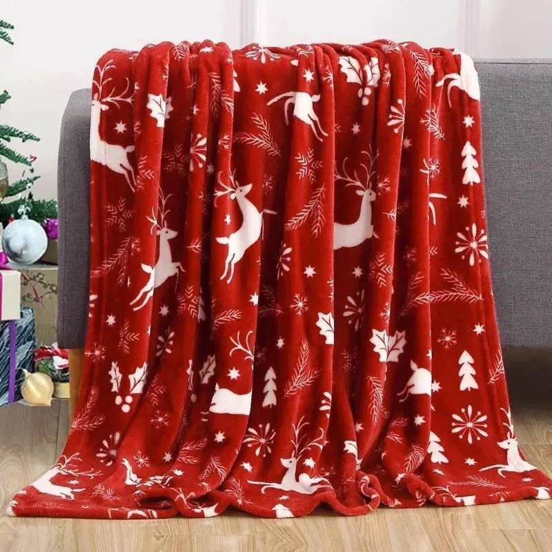 Christmas Elk Snowman Santa Claus Print Blanket Winter Double-sided Flannel Blanket For Sofa Sleeping Shawl - www.Shopthatapp.com