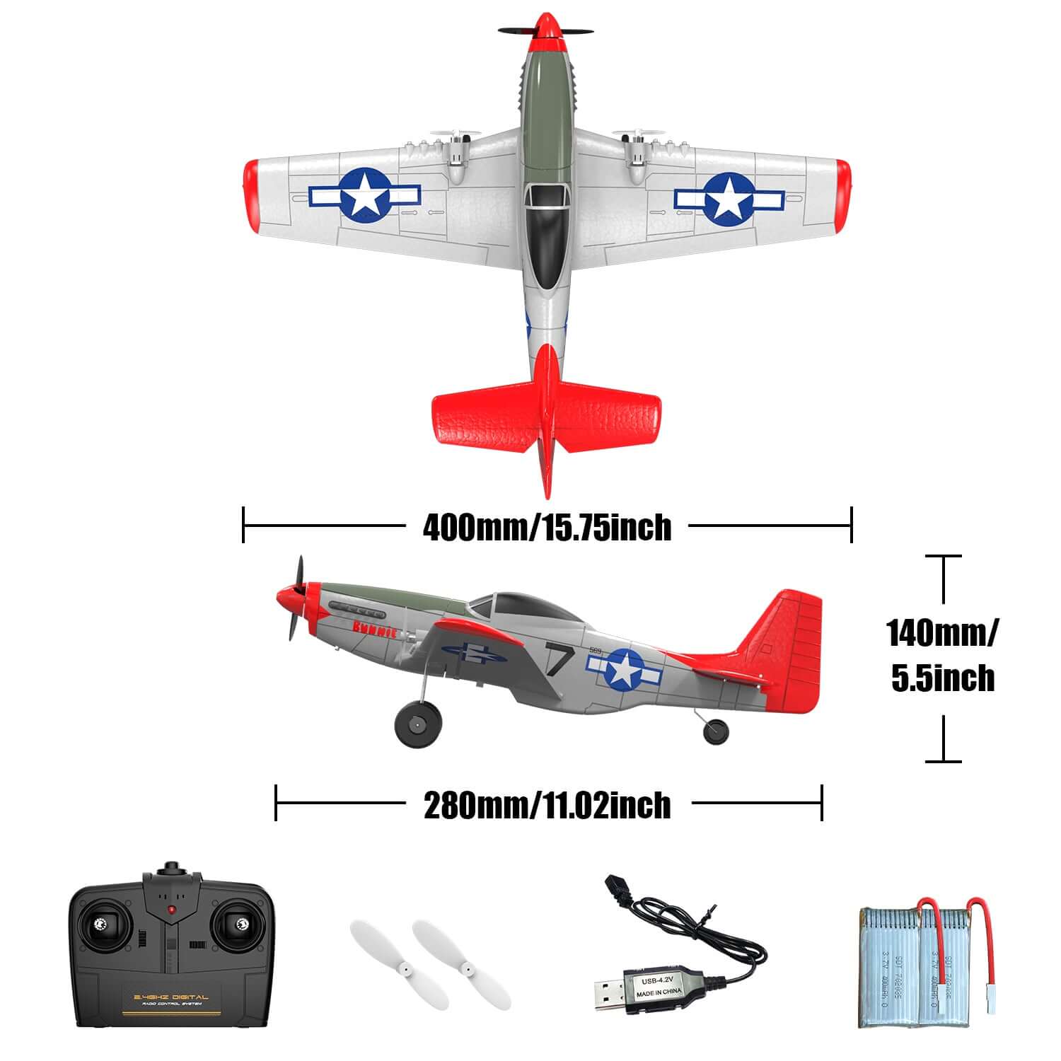 Mustang P51D 2CH Beginner RC Airplane with Gyro Stabilizer for Kids - www.Shopthatapp.com