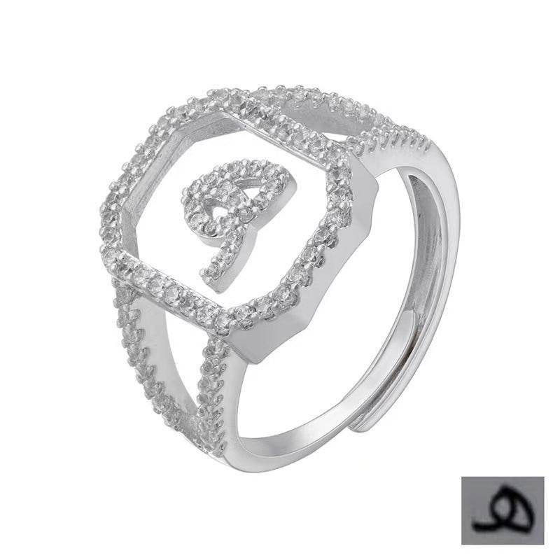 Fashion Micro Inlaid Zircon Arab Letters Ring for women