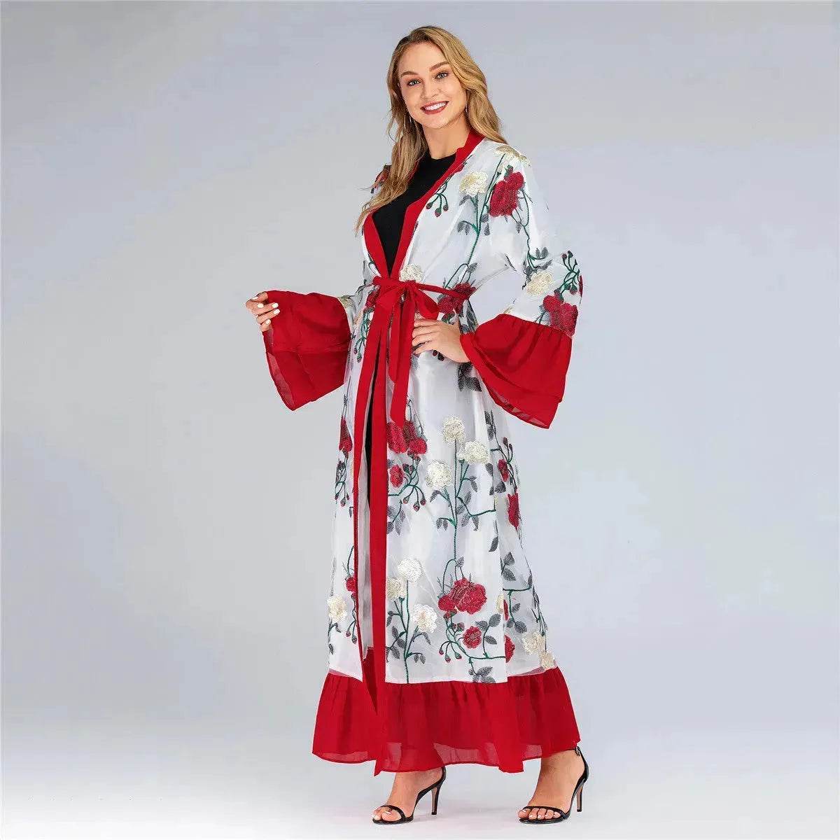 Fashion Floral Open front Abaya  Kimono Abaya for Middle Eastern Dubai Turkey Arab Women - www.Shopthatapp.com