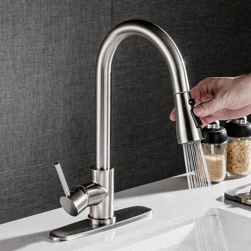 Brushed Kitchen Sink Faucet with Sprayer - Stainless Steel - www.Shopthatapp.com