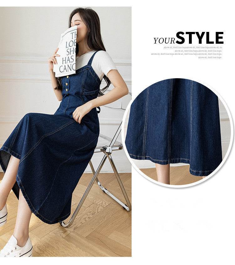 Spring And Autumn New Korean Style Casual All-matching Jeans Suspender Dress - www.Shopthatapp.com