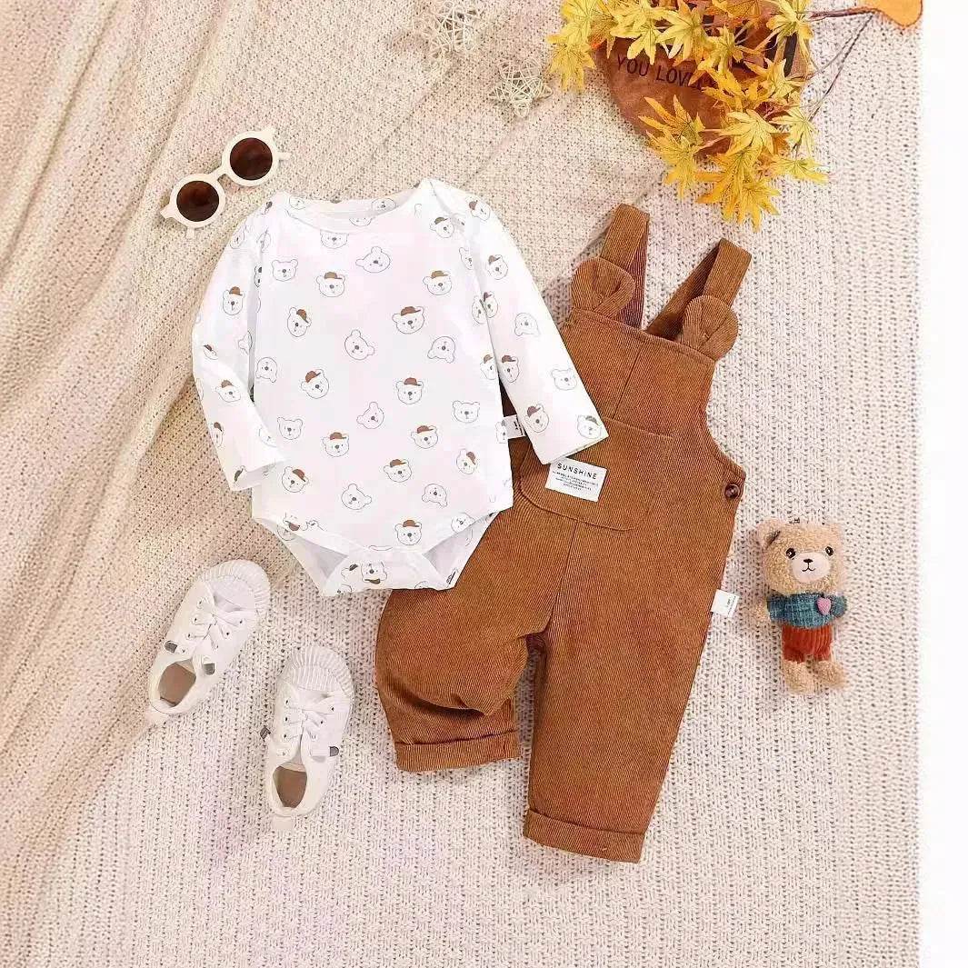 Cute Baby Bear Printed Romper Overalls Suit for baby girl - www.Shopthatapp.com