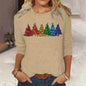 Women's Long-sleeved T-shirt Christmas Tree Printed Round Neck Loose Casual - www.Shopthatapp.com