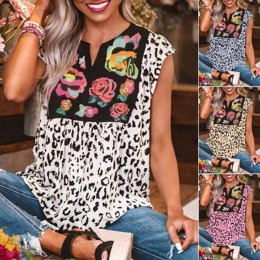 Women Casual Spring Summer Beach V Neck blouse top - www.Shopthatapp.com