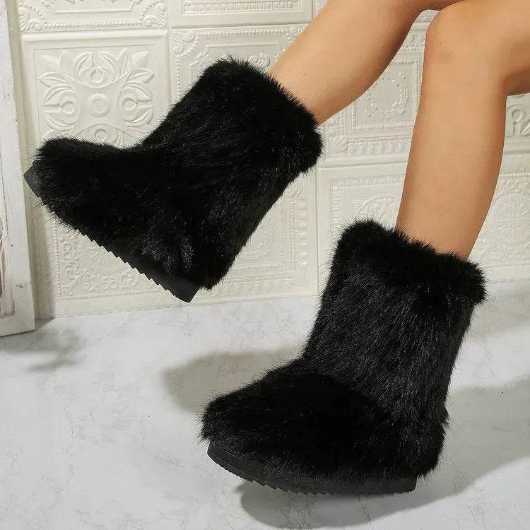 Fashion Long Plush Snow Boots Winter Warm Mid-tube Furry Cotton Shoes For Women Short Boot - www.Shopthatapp.com