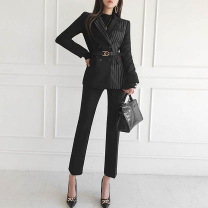 Formal Business Women Set New Striped Blazer Slim Pant suit 2pcs - www.Shopthatapp.com