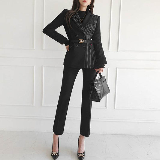Formal Business Women Set New Striped Blazer Slim Pant suit 2pcs - www.Shopthatapp.com