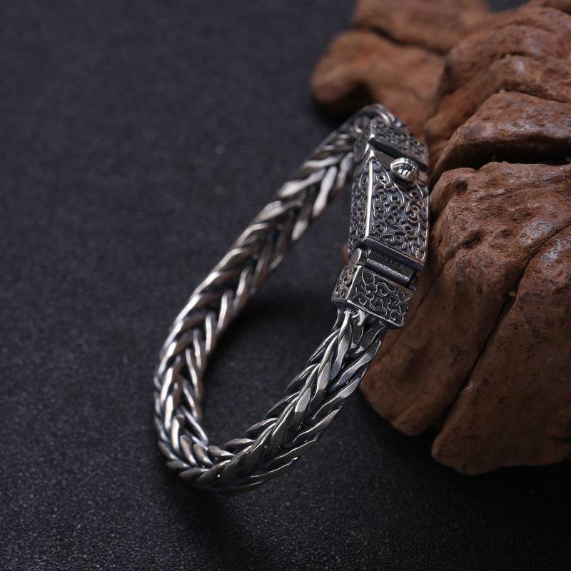 925 Sterling Silver Jewelry Men's Braided Rattan Bracelet - www.Shopthatapp.com