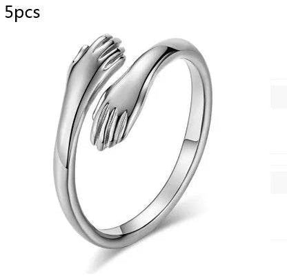 Alloy Simple Hands Hug Ring Opening Adjustable Jewelry - www.Shopthatapp.com