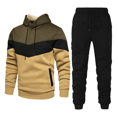 2pcs Winter Fashion Stitching Suit Outdoors Sports Suit Men's Sweatsuit Hoodie Outfit set - www.Shopthatapp.com