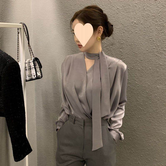 High-end Anti-wrinkle Acetate Satin pleated Blouse Shirt For Women - www.Shopthatapp.com
