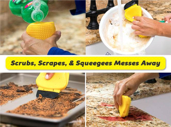 3-in-1 Sponge Hero Kitchen Scrub, Scrapes and Squeegees - www.Shopthatapp.com