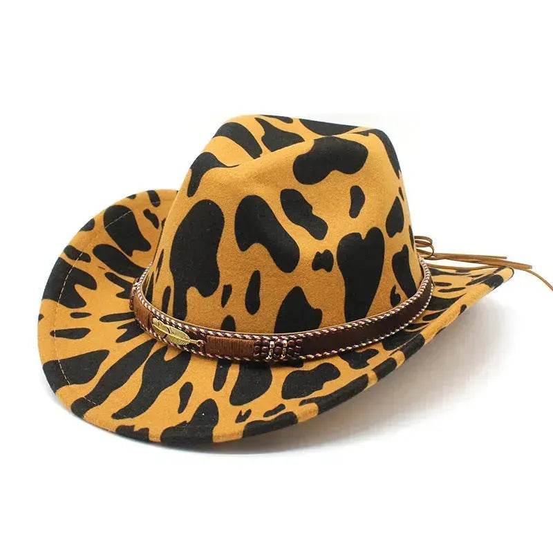 Western Style Camo Cowboy Hat Woolen Felt Cow Pattern Big Brim Wide Brim Denim Top Hat Camouflage Cowboy Cowgirl Hat - www.Shopthatapp.com