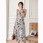 Ink Painting Print Suspender Dress Women's Spring And Summer Floral Midi dress white - www.Shopthatapp.com