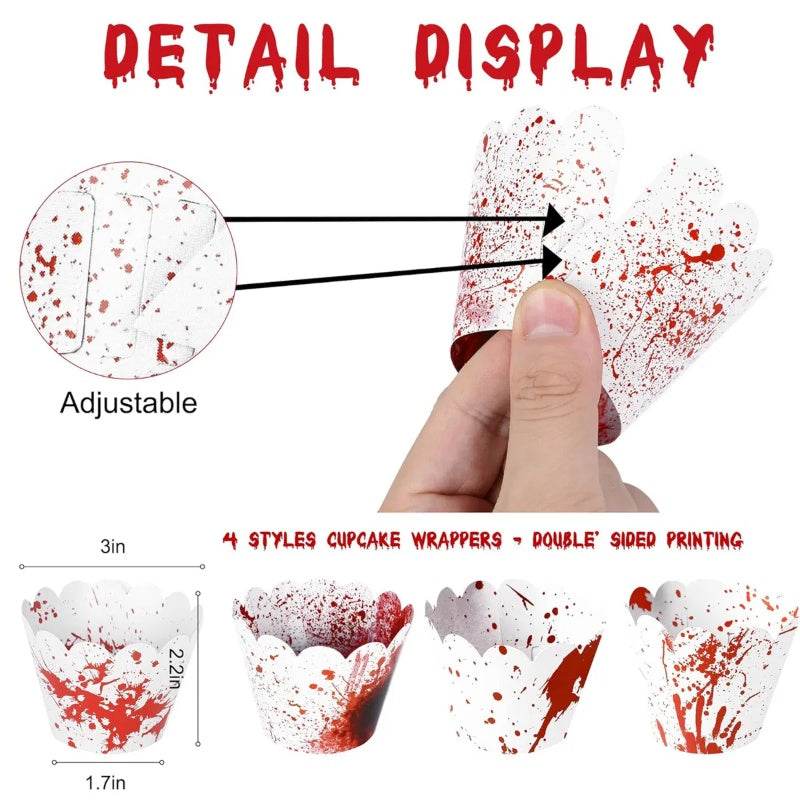 48Pcs Halloween Cupcake Toppers Wrappers Rip Kit Bloody Zombie Hand Cupcake Pick Decorations For Halloween Horror Movie Bloody Theme Birthday Party Cake Decorations Supplies - www.Shopthatapp.com #