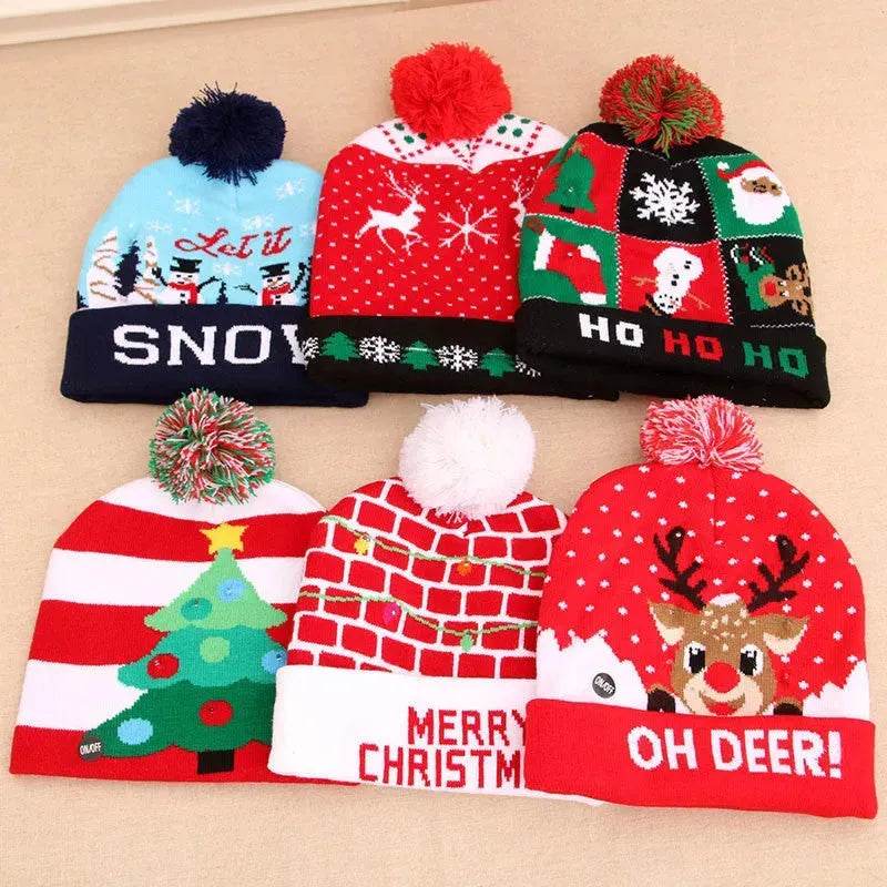 LED Christmas Hat Sweater Knitted Beanie Christmas Light Up Knitted Hat Christmas Gift  Kids Xmas New Year Decorations - www.Shopthatapp.com