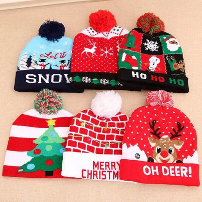 LED Christmas Hat Sweater Knitted Beanie Christmas Light Up Knitted Hat Christmas Gift  Kids Xmas New Year Decorations - www.Shopthatapp.com