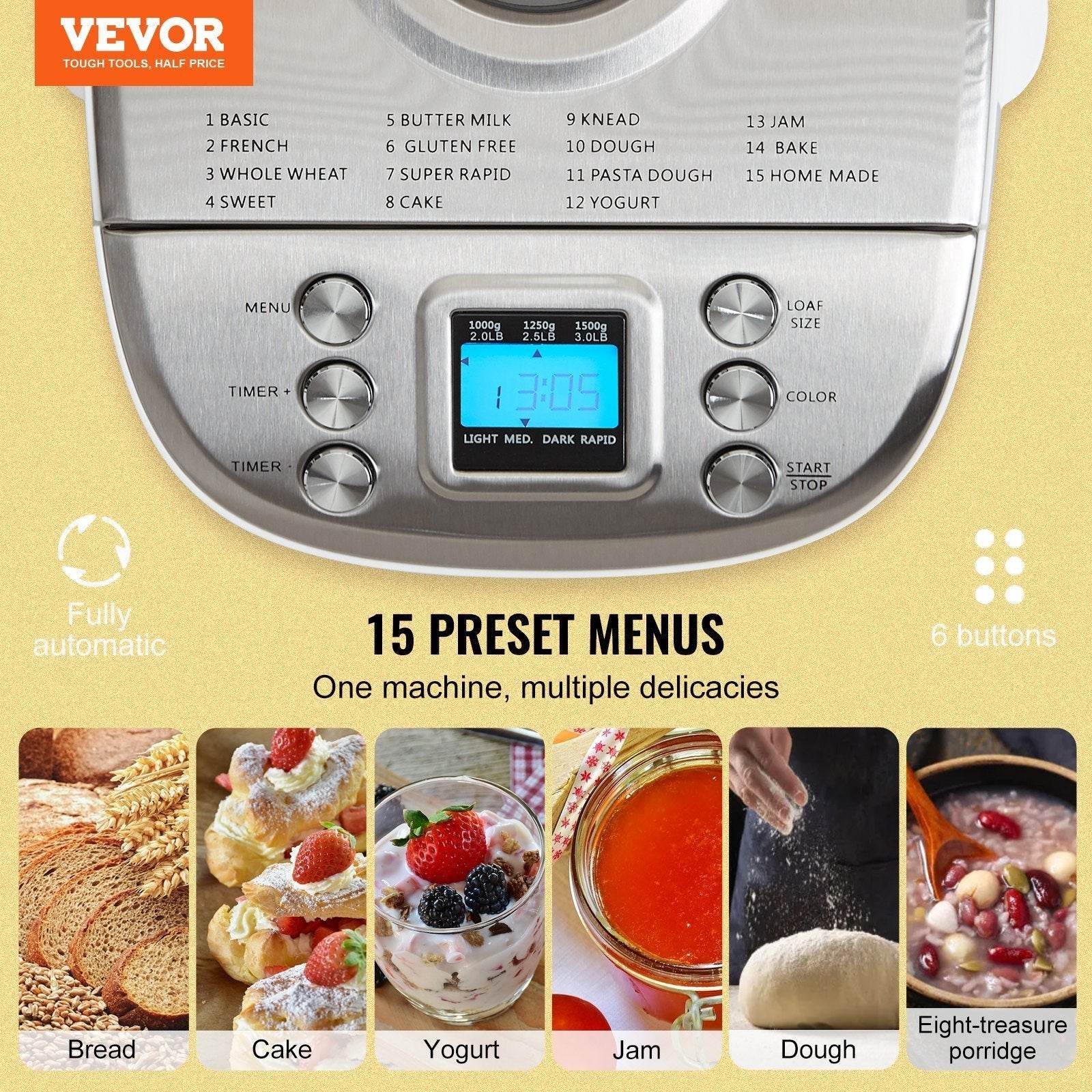 VEVOR Automatic Bread Maker 3LB Non-sticking Bread Making Machine - www.Shopthatapp.com