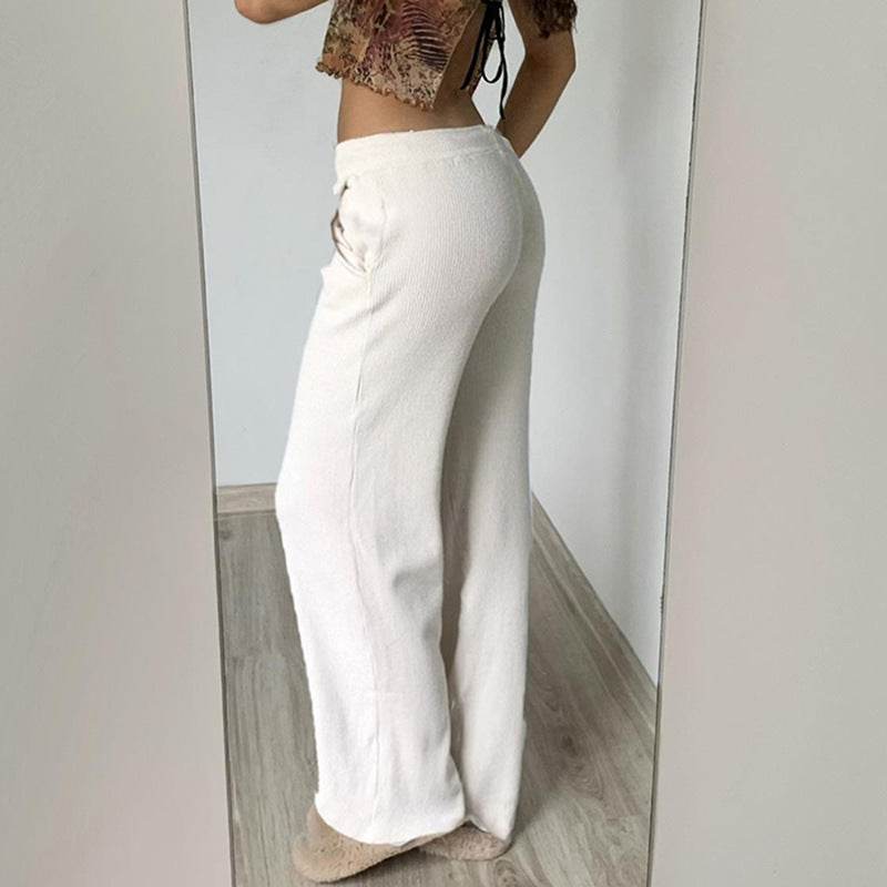 Pure Color Minimal Versatile Sports Style Low Waist Lace-up Draping Mop Straight-leg Trousers - www.Shopthatapp.com