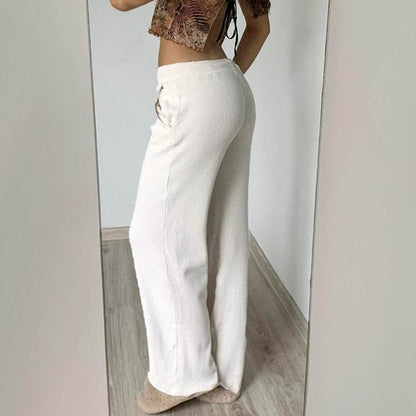 Pure Color Minimal Versatile Sports Style Low Waist Lace-up Draping Mop Straight-leg Trousers - www.Shopthatapp.com